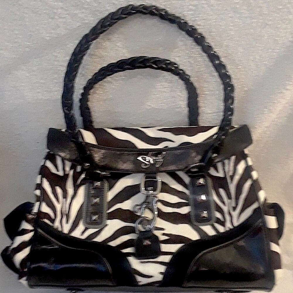 Sharif HANDBAG SATCHEL ZEBRA Print CALF Hair LEATHER Black/Brown/White